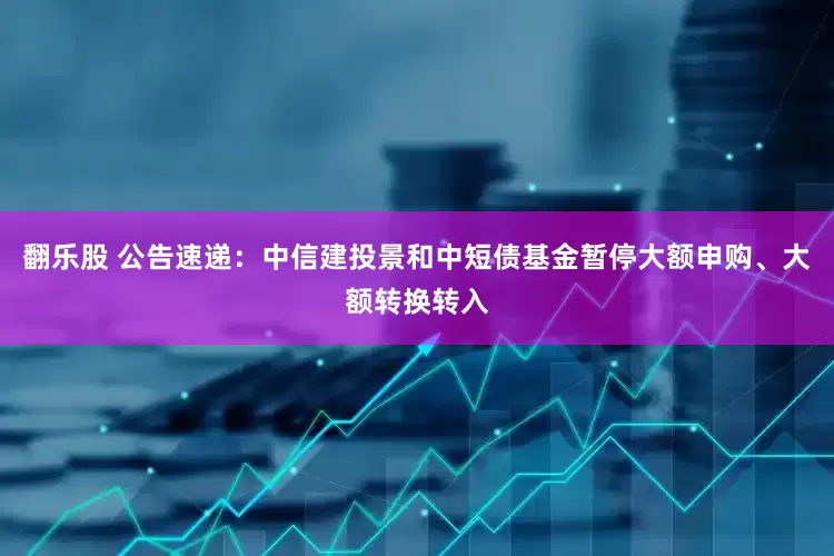 翻乐股 公告速递：中信建投景和中短债基金暂停大额申购、大额转换转入