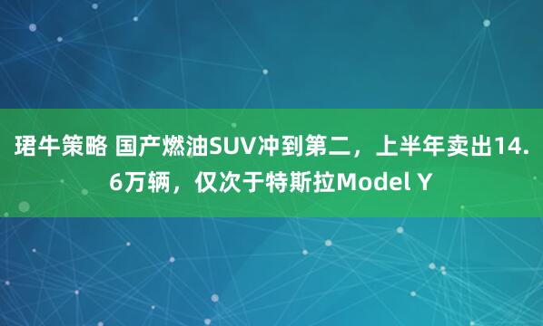 珺牛策略 国产燃油SUV冲到第二，上半年卖出14.6万辆，仅次于特斯拉Model Y