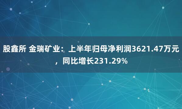 股鑫所 金瑞矿业：上半年归母净利润3621.47万元，同比增长231.29%